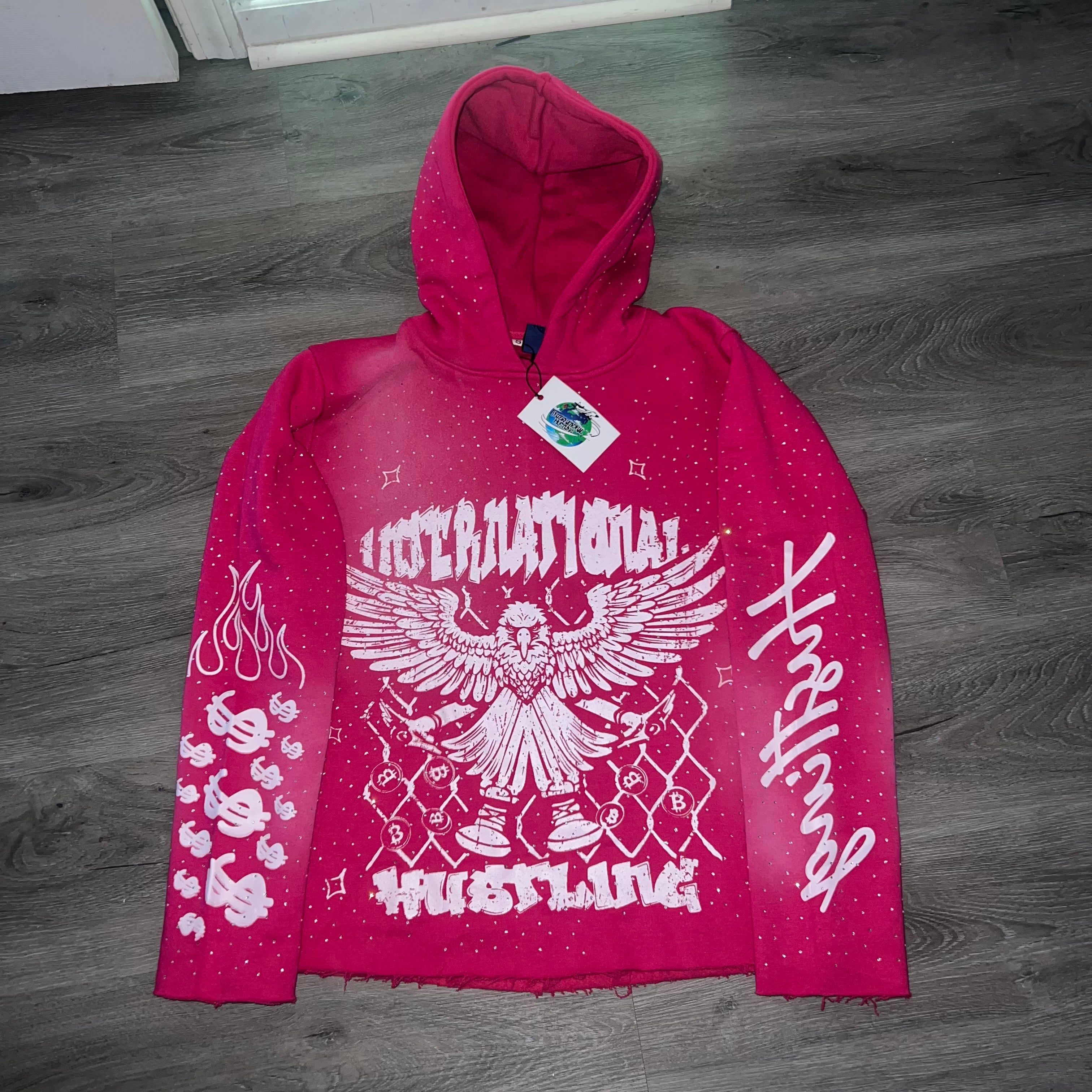 Pink Rhinestones Cropped Hoodie