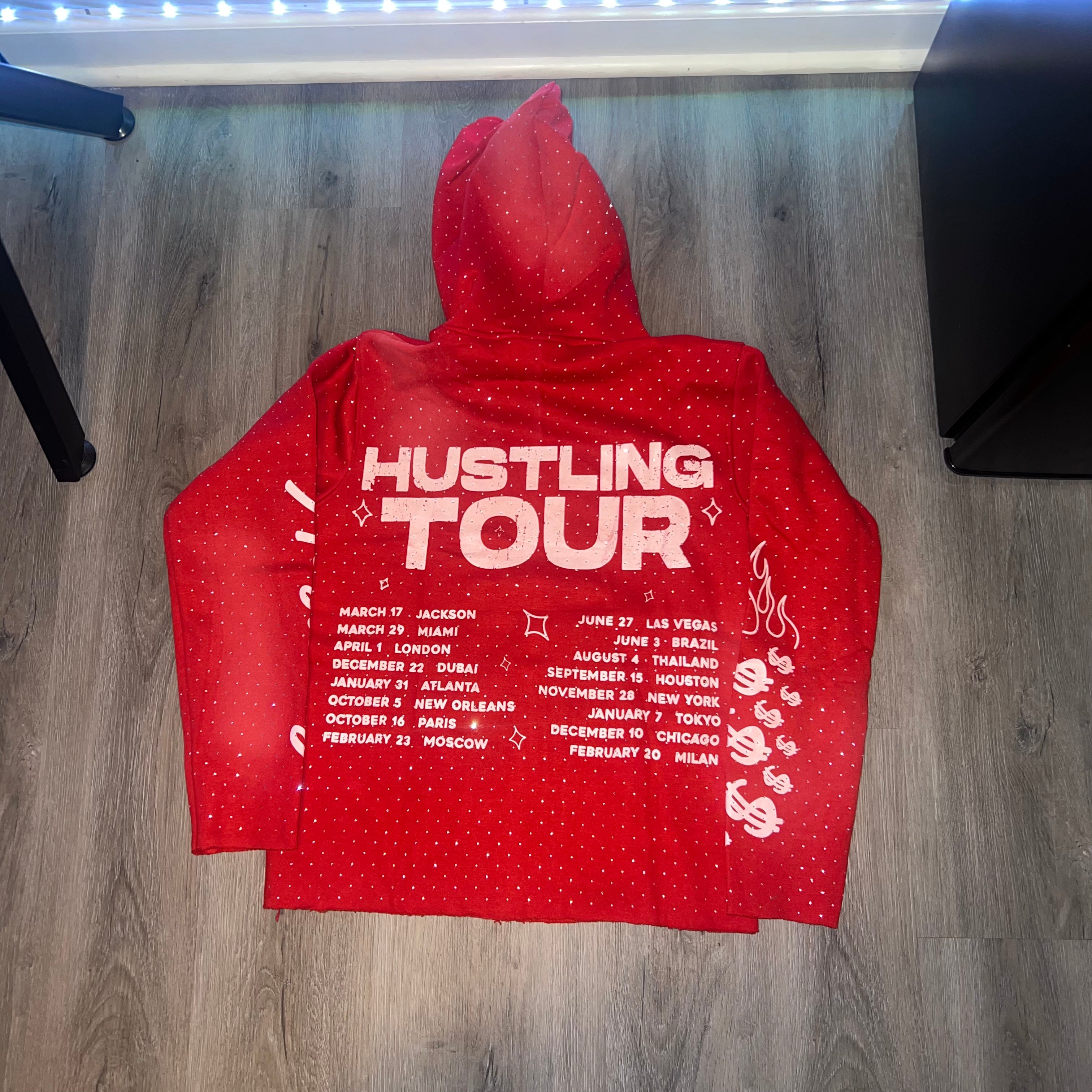 Red Rhinestones Cropped Hoodie