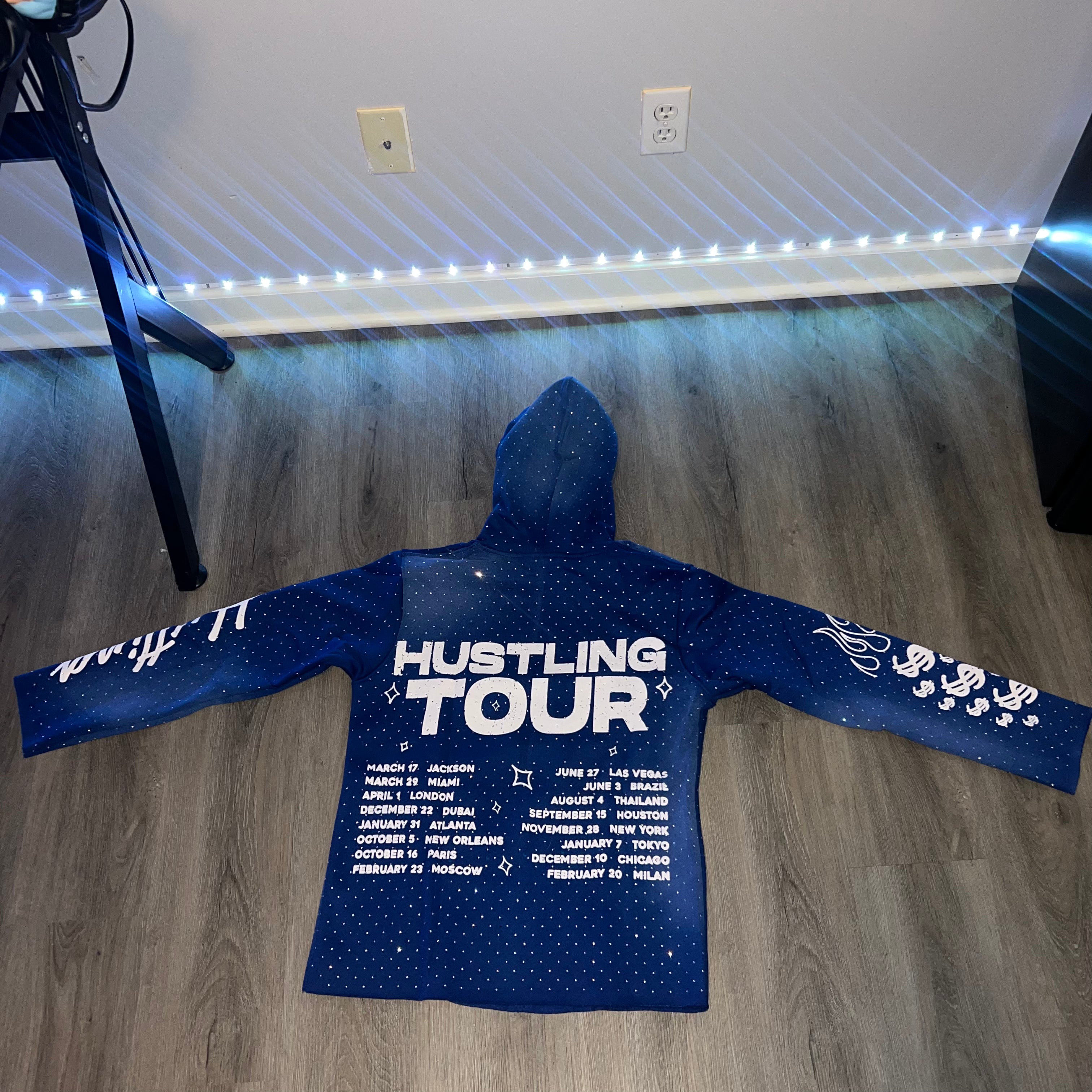 Blue Rhinestones Cropped Hoodie