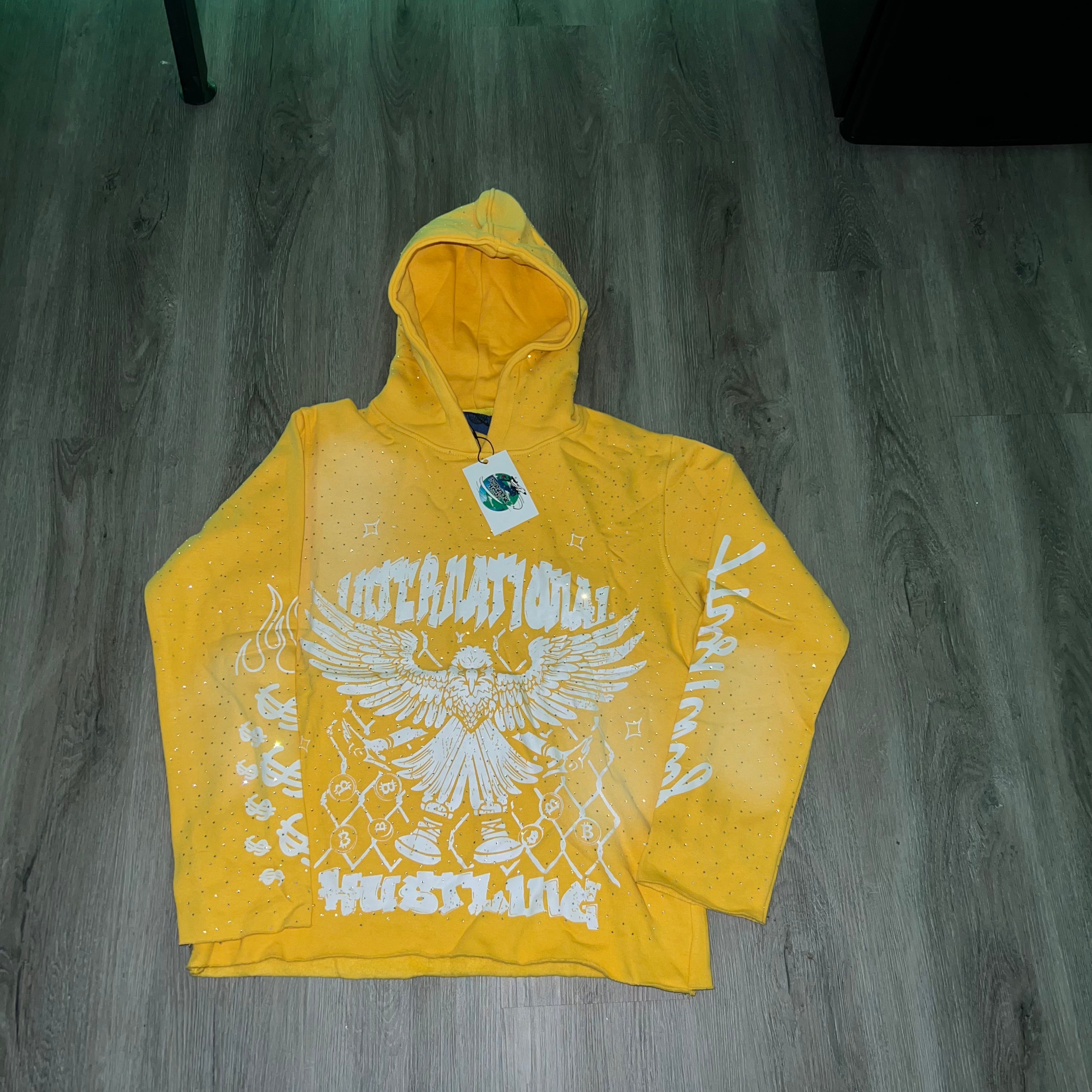 Yellow Rhinestones Cropped Hoodie